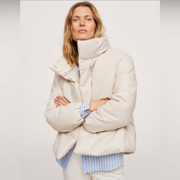 Mango beige puffer jacket faux leather size XS NWT - Picture 1 of 10